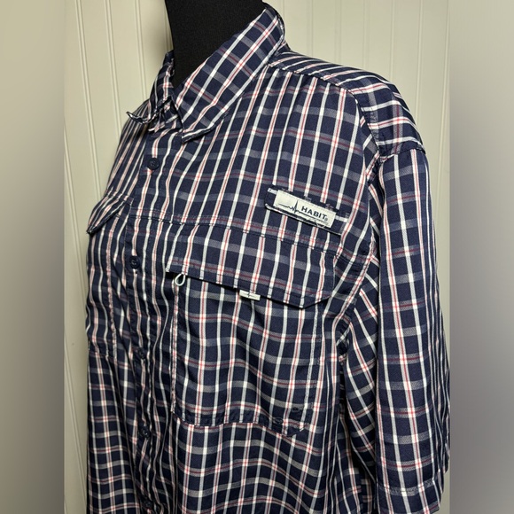 Habit Men’s Short Sleeve Plaid Shirt Button Up Size XL Solar Factor Hiking Camp - Picture 4 of 16